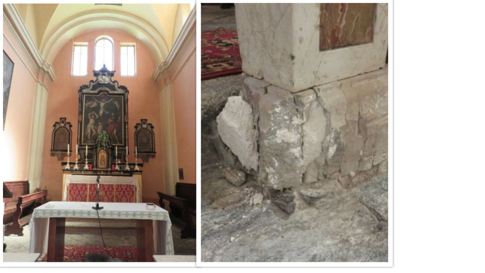 L’altare principale e Le balaustre del coro che devono essere restaurate (Fotografie: mad).